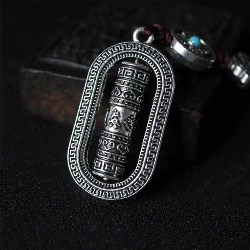 Buddha Stones Tibet Om Mani Padme Hum Prayer Wheel Peace Rotatable Car Hanging Decoration