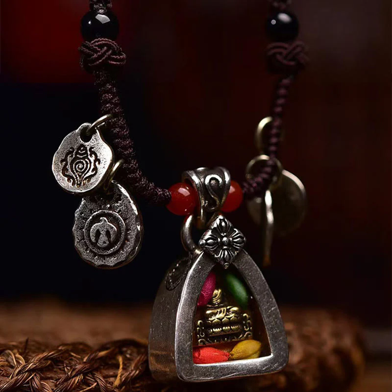 Buddha Stones Tibetan Medicine Buddha Compassion Braided Rope Necklace Pendant