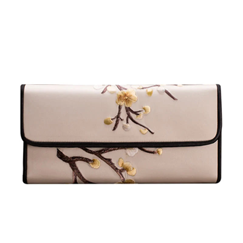 Buddha Stones Plum Bossom Su Embroidery Journey Shopping Long Purse Handbag