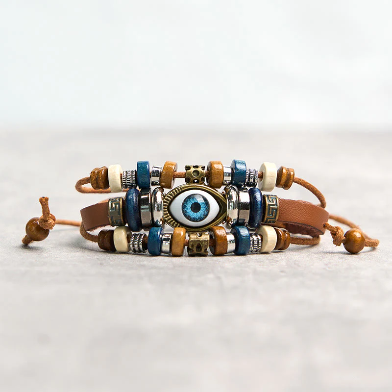 Buddha Stones Tibetan Evil Eye Leather Adjustable Protection Bracelet
