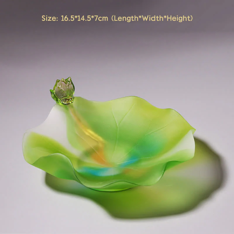 Buddha Stones Feng Shui Lotus Handmade Liuli Crystal Art Piece Home Office Offering Decoration