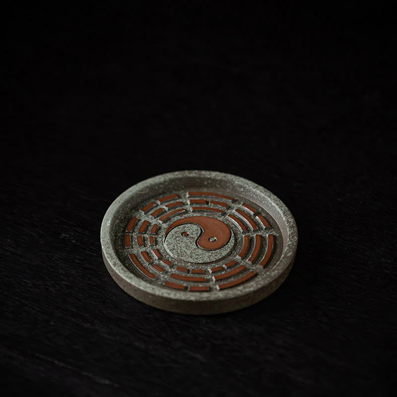 Buddha Stones Small Treasure Bowl Lucky Bag Bagua Tray Healing Ceramic Stick Incense Burner Decoration