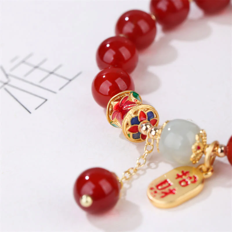 Buddha Stones Natural Red Agate Jade Confidence Fortune Blessing Charm Bracelet