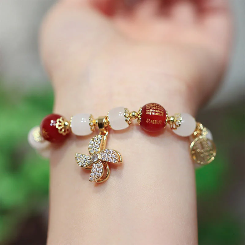 Buddha Stones Windmill Chinese Lock Charm Fu Character Blessing Bracelet
