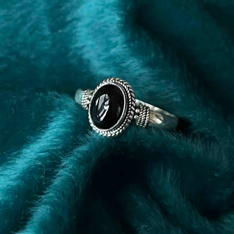 Buddha Stones 925 Sterling Silver Handmade Black Onyx Fortune Adjustable Ring