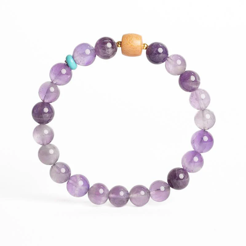 Buddha Stones Natural Amethyst Lucky Wooden Beads Peace Bracelet