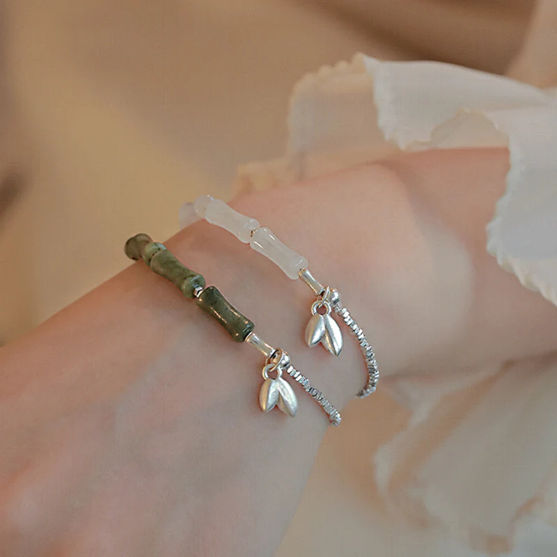 Buddha Stones 925 Sterling Silver Peridot Bamboo Pattern Luck Bracelet