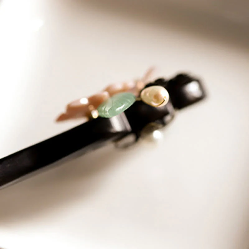 Buddha Stones Ebony Shell Flower Leaves Blessing Hairpin