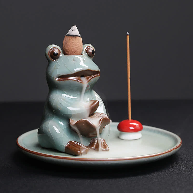Buddha Stones Meditation Frog Ceramic Lotus Healing Incense Burner