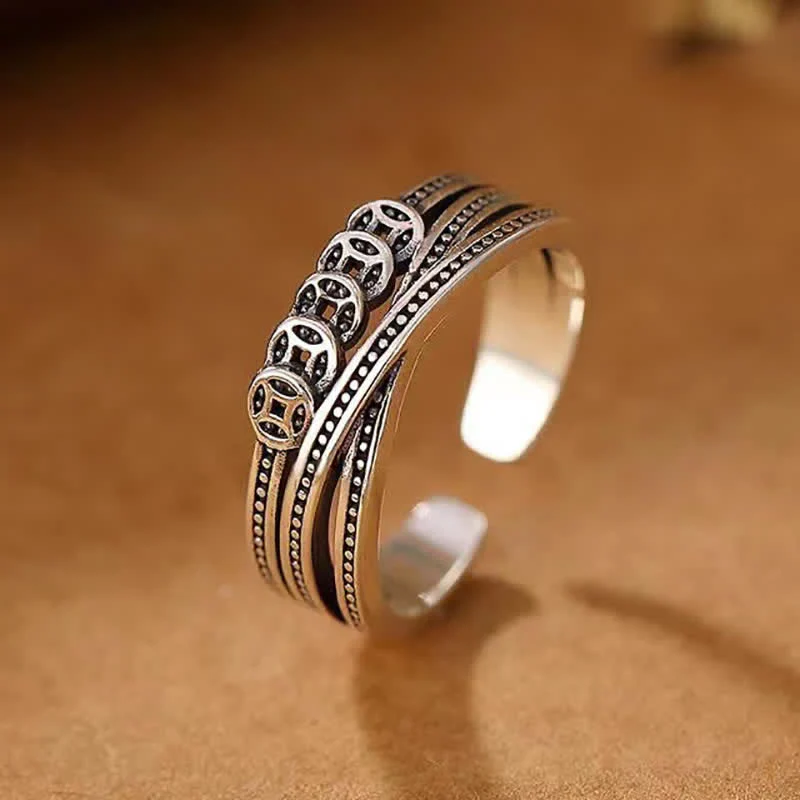 Buddha Stones Copper Coin Wealth Luck Ring