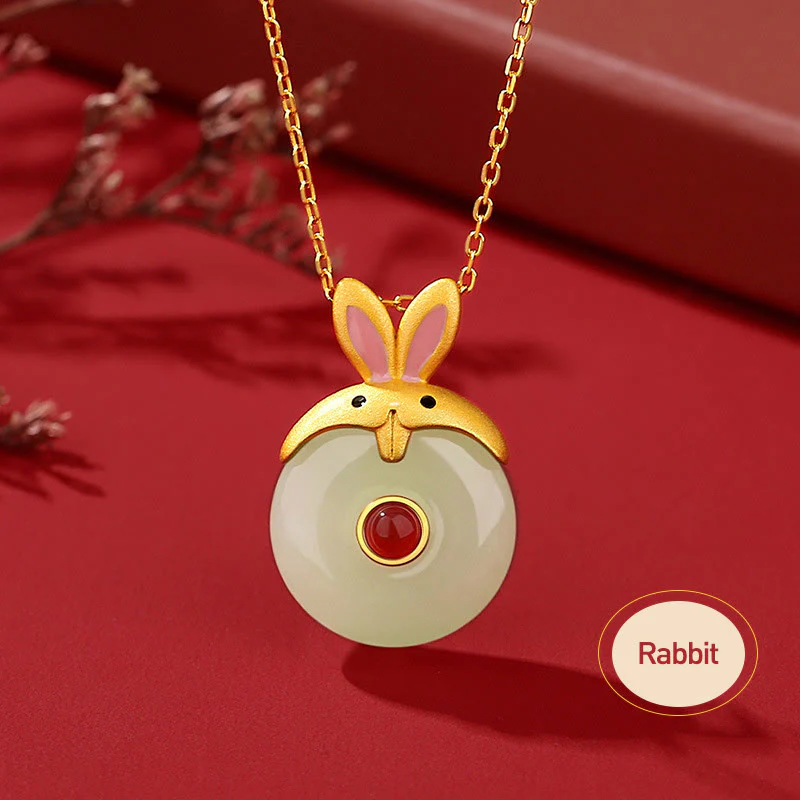 Buddha Stones 925 Sterling Silver Hetian Jade Chinese Zodiac Year of the Dragon Red Agate Luck Protection Necklace Pendant (Extra 30% Off | USE CODE: FS30)