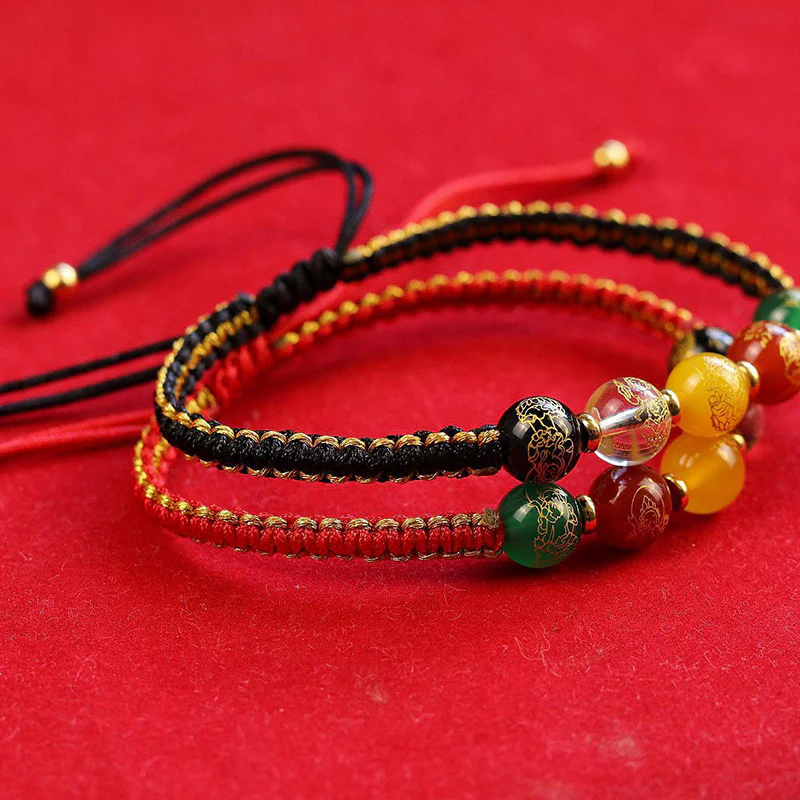 Buddha Stones Five Directions Gods of Wealth Agate Handmade Protection String Braid Bracelet