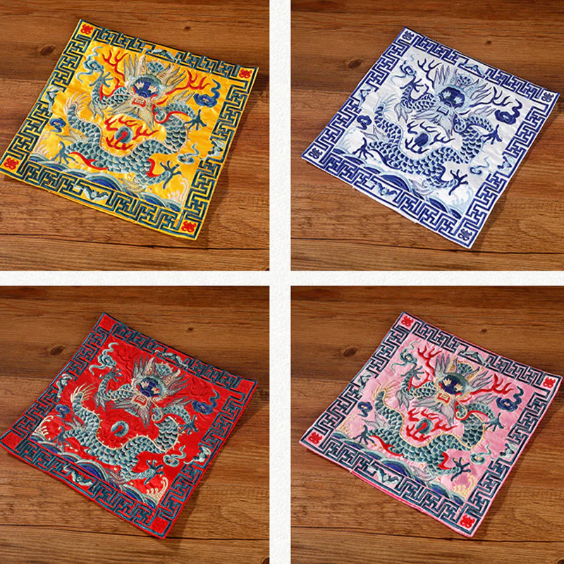 Buddha Stones Crane Phoenix Dragon Kirin Embroidered Cup Mat Pad Tea Cup Coaster Square Kung Fu Tea Mat