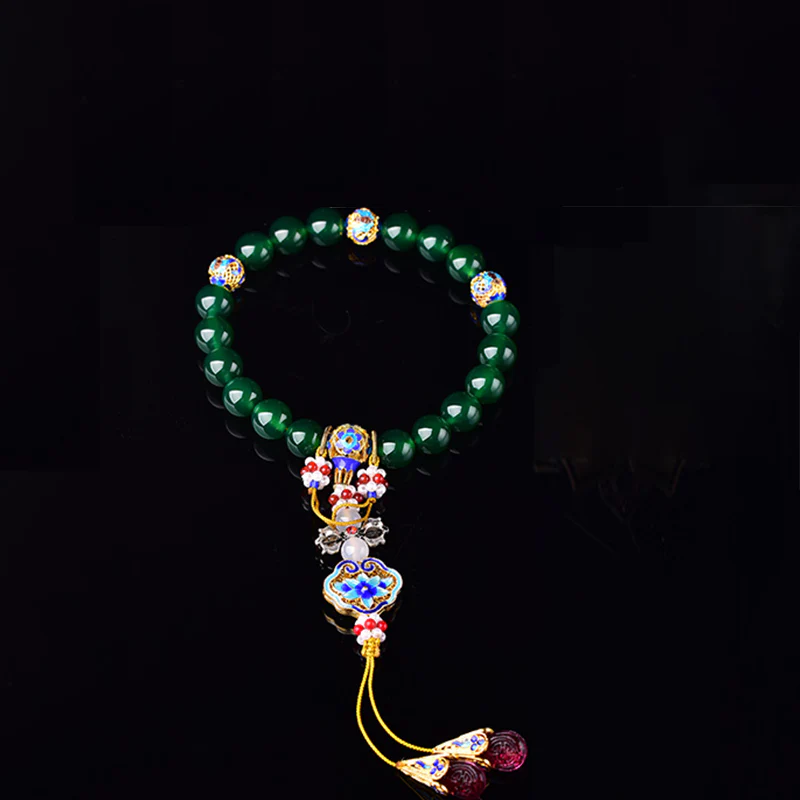 Buddha Stones Natural Green Agate Wrist Mala Success Charm Pocket Mala Car Decoration