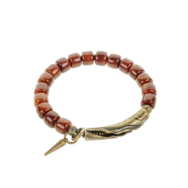 Buddha Stones Bone Beads Copper Cone Pendant Strength Bracelet