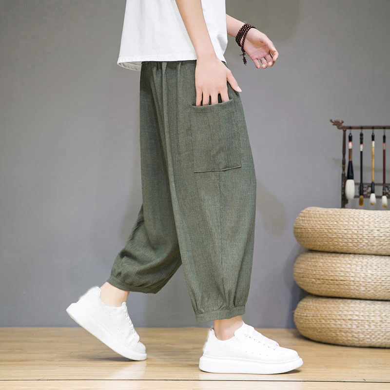 Buddha Stones Casual 7-8 Length Cropped Men's Harem Pants With Side Pockets