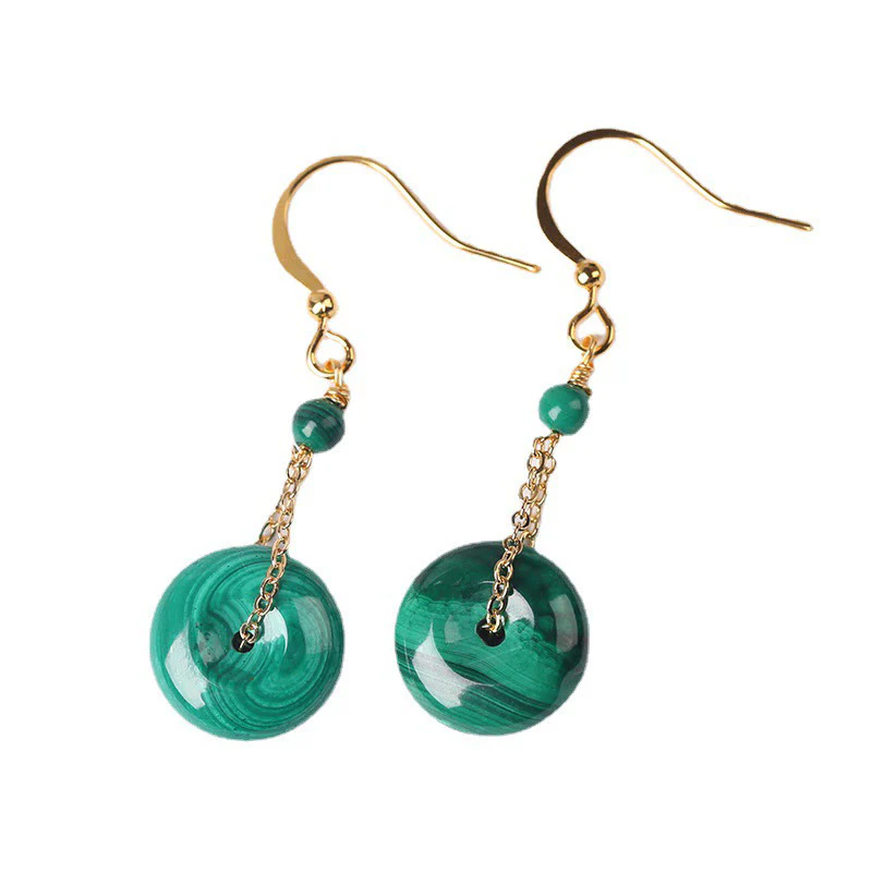 Buddha Stones Natural Malachite Peace Buckle Calmness  Earrings