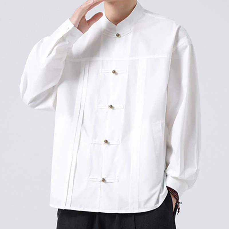 Buddha Stones Stand Collar Button Spandex Men's Shirts