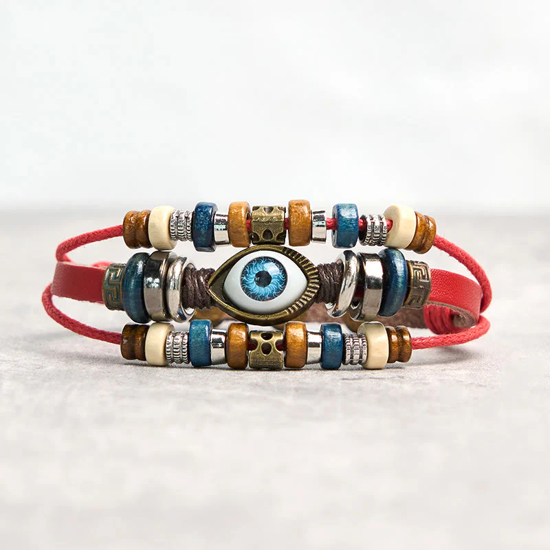 Buddha Stones Tibetan Evil Eye Leather Adjustable Protection Bracelet