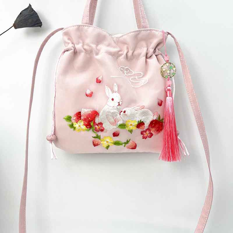 Buddha Stones Suzhou Embroidery Lotus Deer Epiphyllum Peony Rabbit Cotton Linen Tote Crossbody Bag Shoulder Bag Handbag
