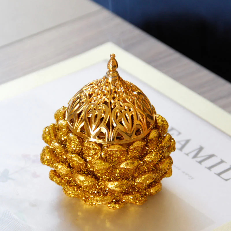Buddha Stones Gold Pine Cone Pattern Spiritual Rituals Mini Incense Burner Home Tabletop Decor