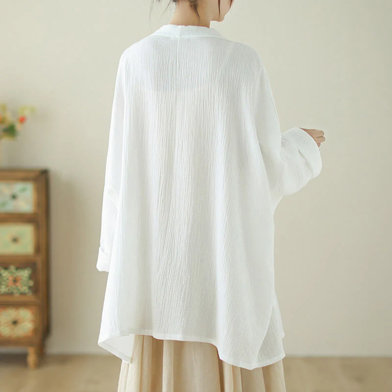 Buddha Stones Plain Long Sleeve Zen Meditation Cotton Linen Jacket With Pockets