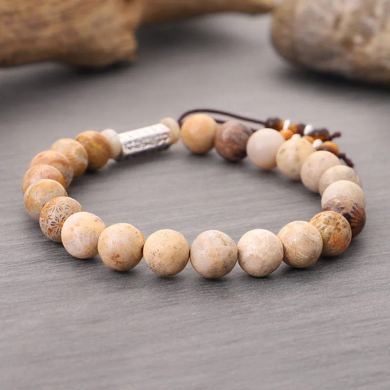 Buddha Stones Weathered Stone Om Mani Padme Hum Strengthen Bracelet