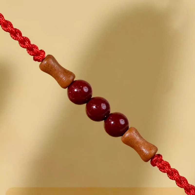 Buddha Stones Cinnabar Beads Peach Wood Blessing String Bracelet