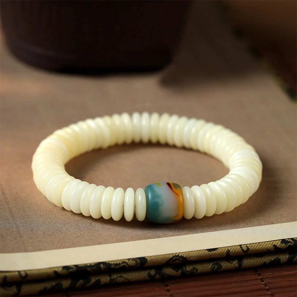 Buddha Stones Natural White Bodhi Seed Stone Wisdom Tassel Wrist Mala Bracelet