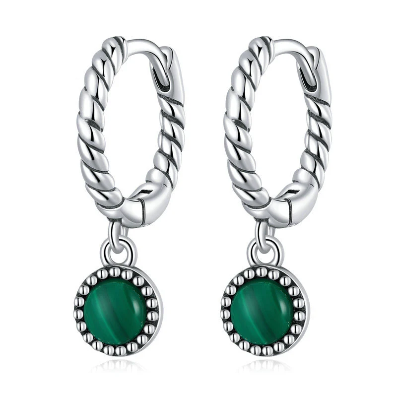 Buddha Stones 925 Sterling Silver Round Malachite Anti-Anxiety Drop Earrings