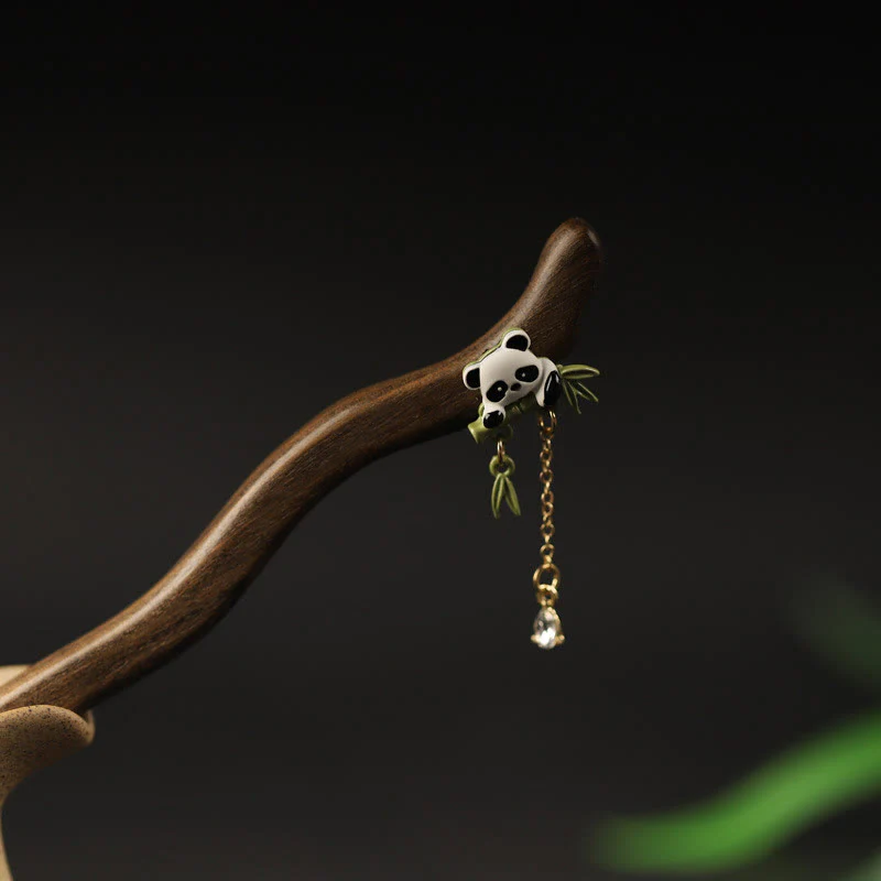 Buddha Stones Ebony Panda Bamboo Tassel Courage Hairpin