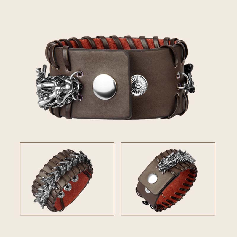 Buddha Stones Dragon Leather Protection Weave Bracelet