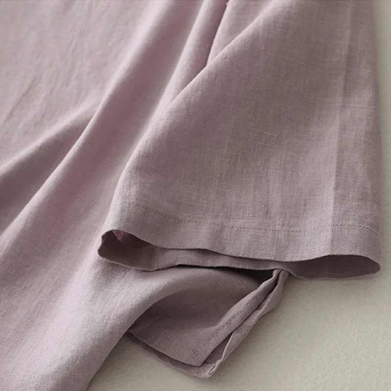 Buddha Stones Plain Slanted Buttons Cotton Linen Women's Shirt