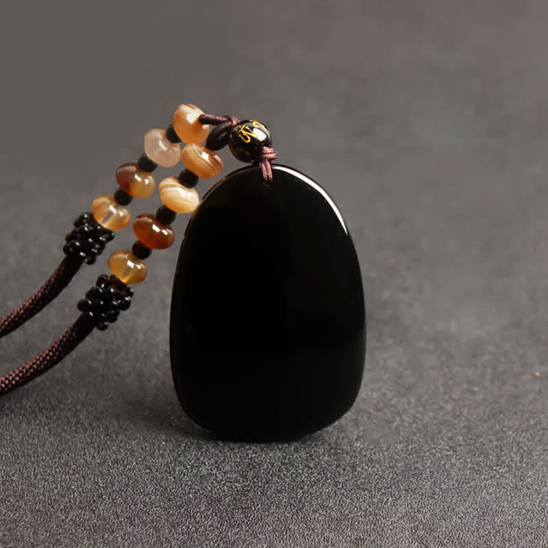 Buddha Stones Black Obsidian Tiger Eye Dragon Phoenix Protection Beaded Necklace Pendant
