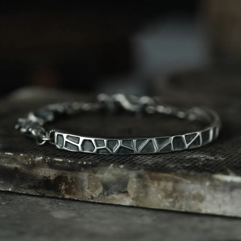 Buddha Stones Sterling Silver Hammer Pattern Thorns Protection Half Bracelet