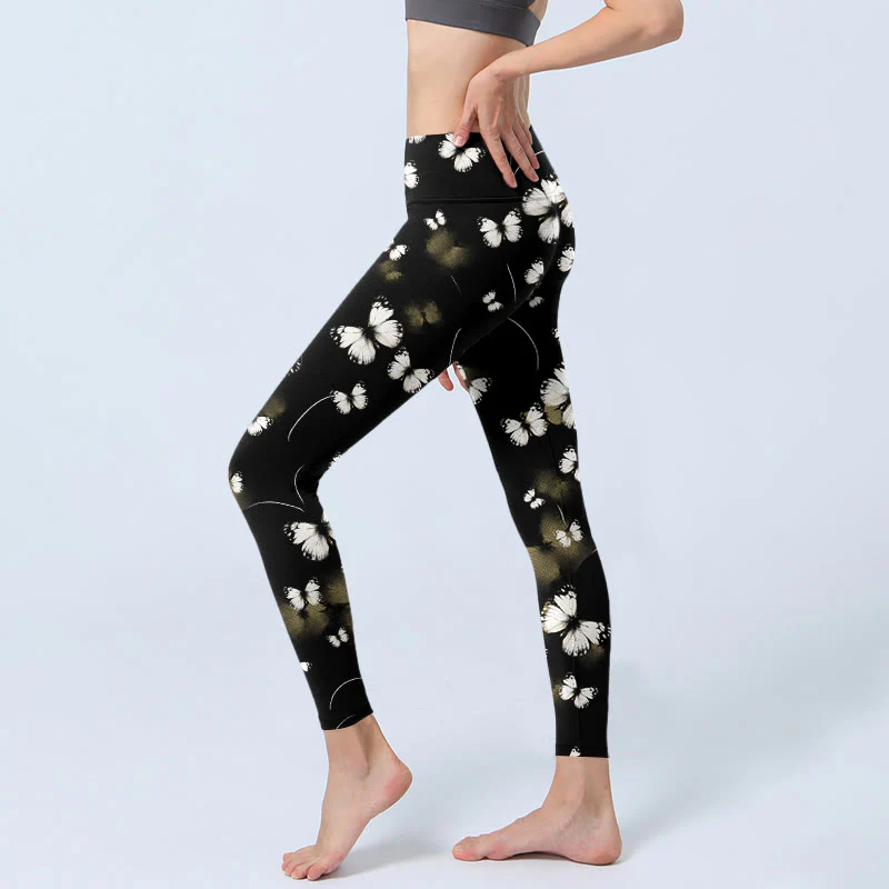 Buddha Stones White Butterfly Starlight Print Exercise Leggings Women's Yoga Pants