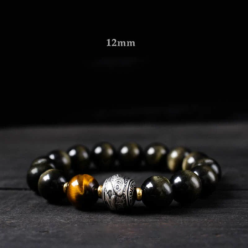 Buddha Stones To Experience a Reversal of Fortune Rainbow Obsidian Gold Sheen Obsidian Protection Bracelet