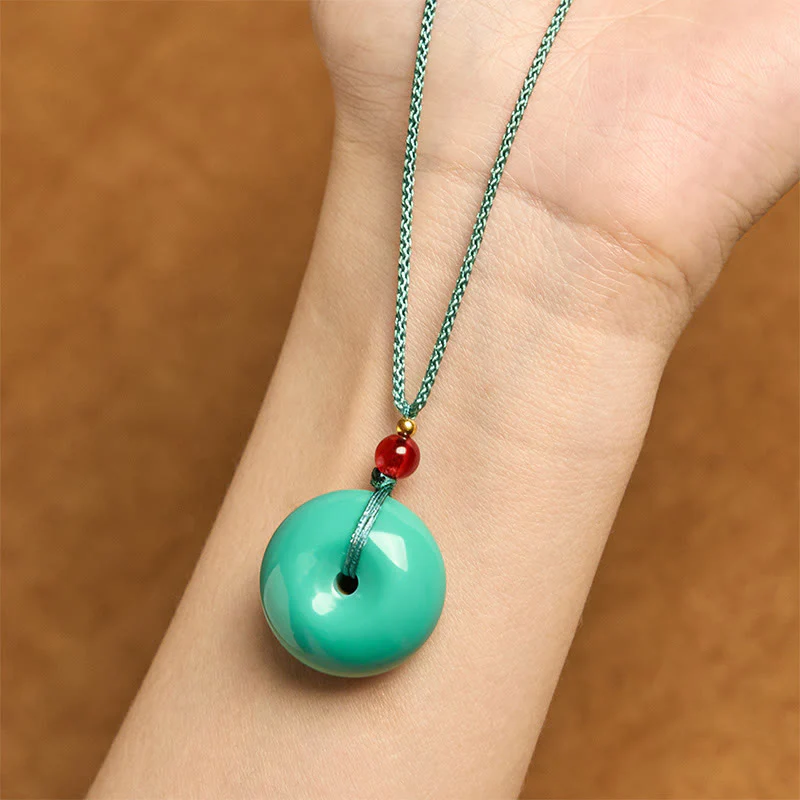 Buddha Stones Turquoise Peace Buckle Rope Balance Necklace Pendant