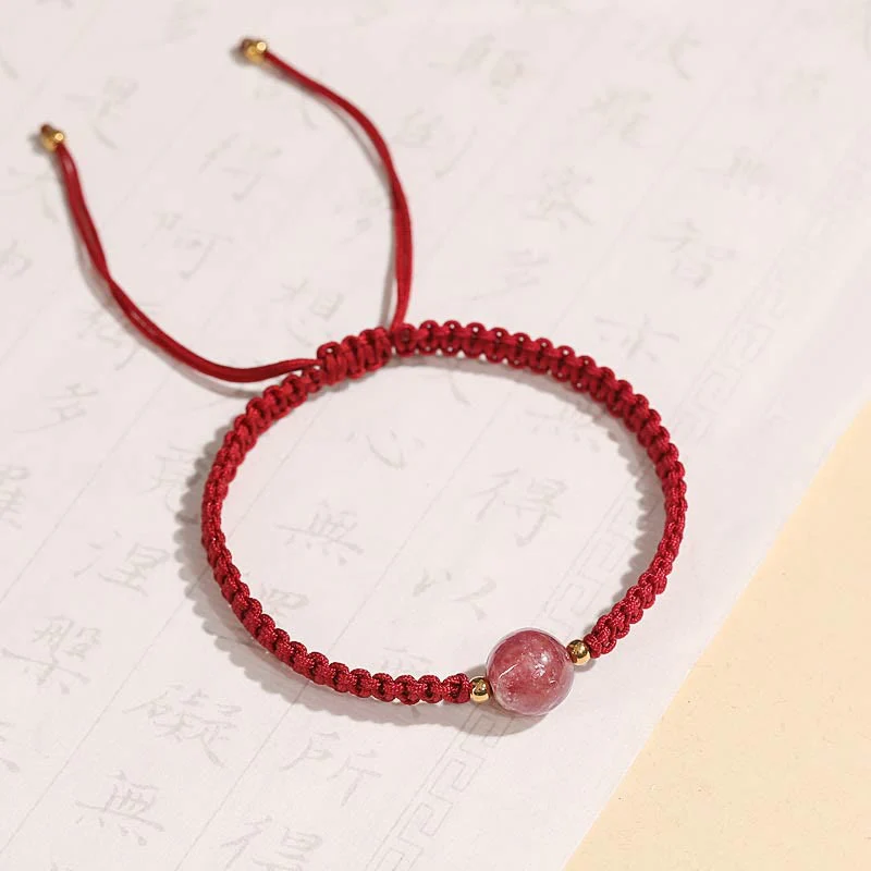 Buddha Stones Natural Strawberry Quartz Crystal Love Red String Weave Bracelet Anklet (Extra 30% Off | USE CODE: FS30)