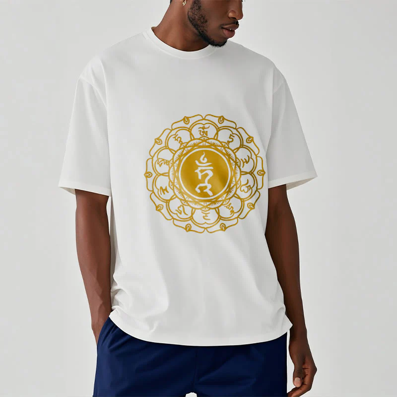 Buddha Stones Casual Hum Symbol Vishuddha Pattern Cotton Tee T-Shirt