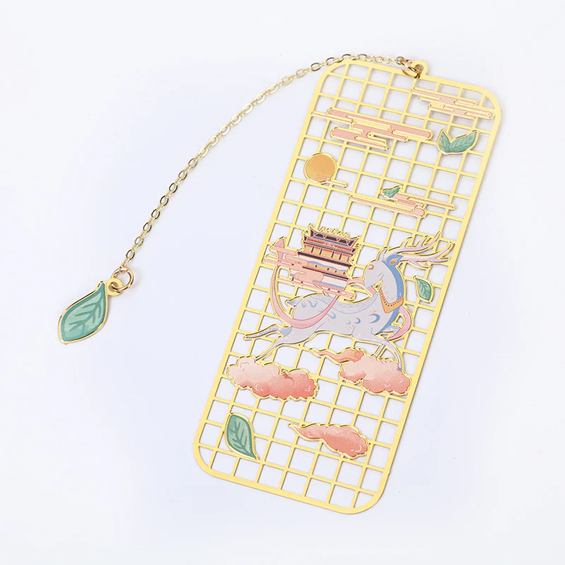 Buddha Stones Elk Koi Fish Crane Nine Tailed Fox Metal Brass Hollow Bookmark