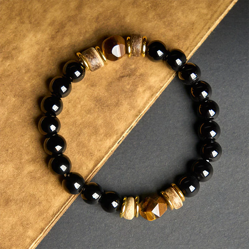 Buddha Stones Black Obsidian Beads Sectional Tiger Eye Stone Purification Bracelet