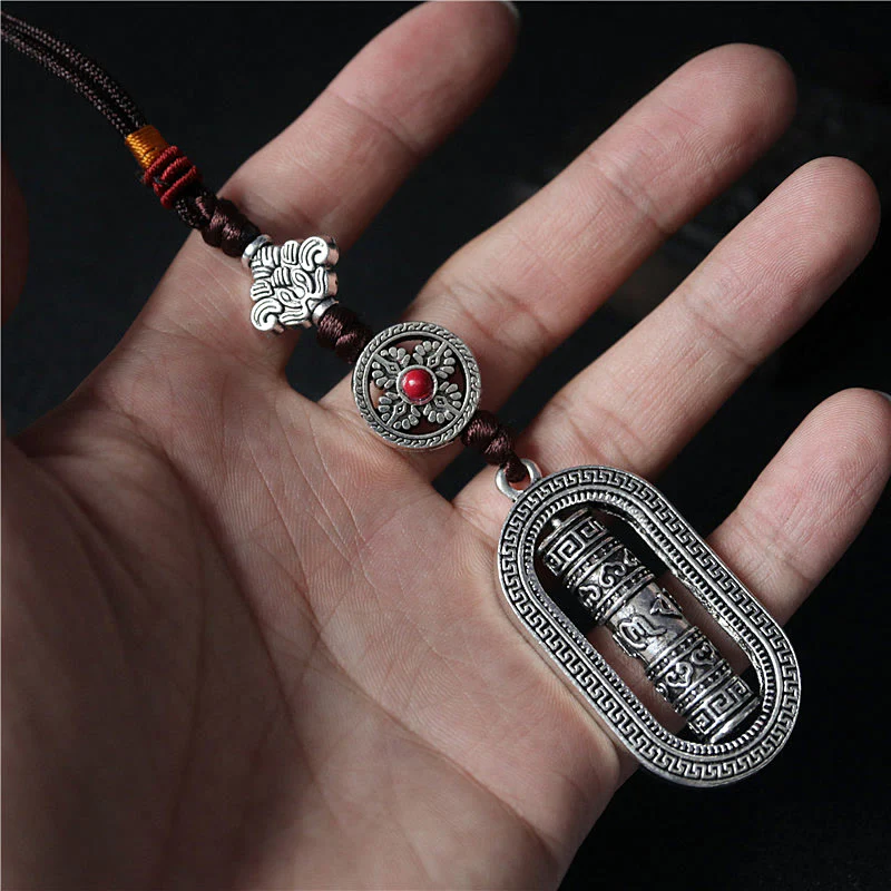 Buddha Stones Tibet Om Mani Padme Hum Prayer Wheel Peace Rotatable Car Hanging Decoration