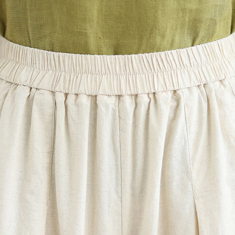 Buddha Stones Commute Simple Lace Design 7-8 Length Women's Wide Leg Cotton Linen Pants With Pockets