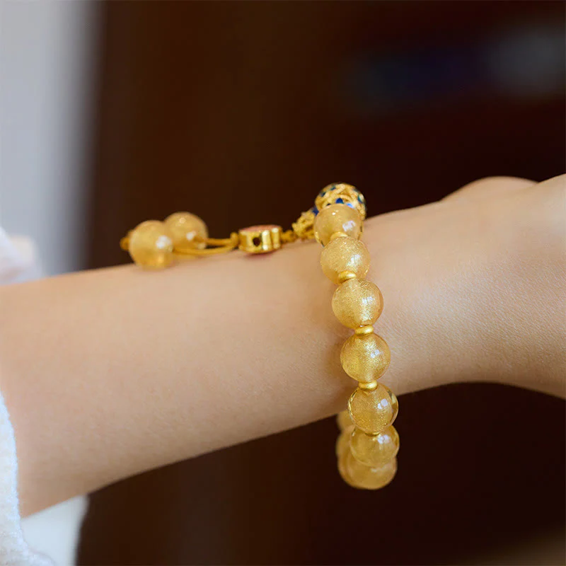 Buddha Stones Gold Foil Liuli Glass Bead Ruyi Golden Ingot Fortune Bracelet