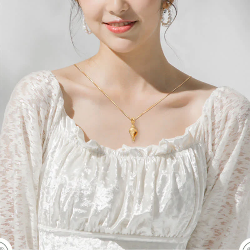 Buddha Stones 999 Sterling Silver Shankha Conch Shell Seashell Lucky Necklace Pendant