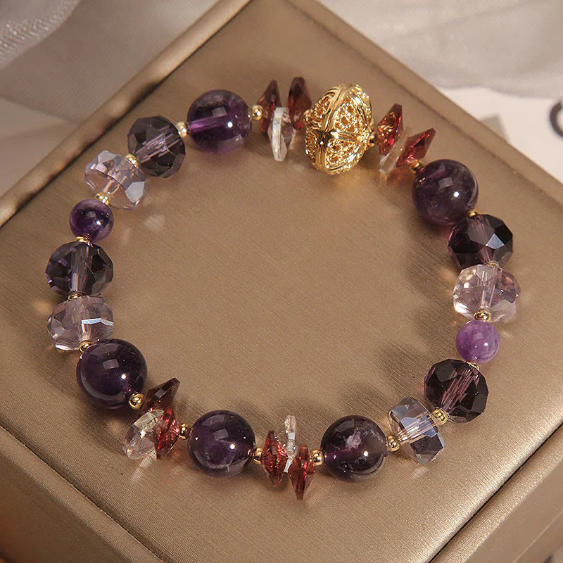 Buddha Stones Amethyst Red Crystal White Crystal Pumpkin Inner Peace And Healing Bracelet