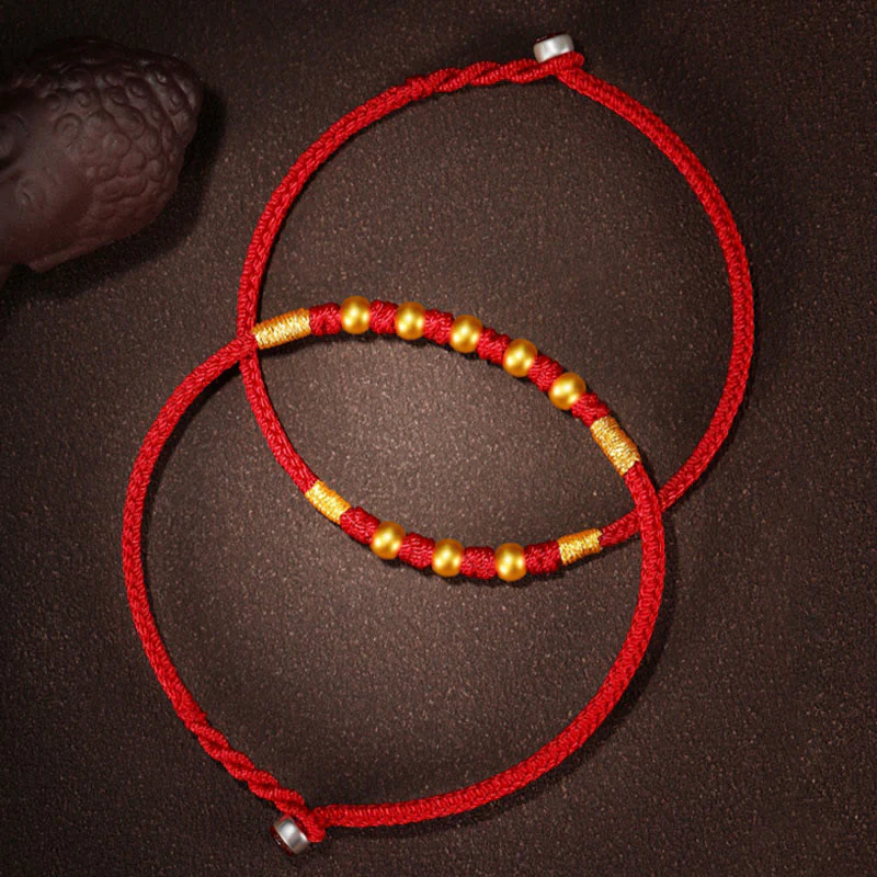 Buddha Stones 999 Gold Beads Luck King Kong Knot Handmade Braided Protection Bracelet