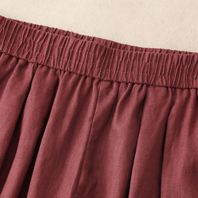 Buddha Stones Summer Plain Women's Cotton Linen Harem Pants With Pockets