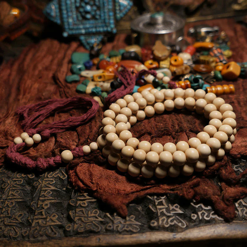Buddha Stones 108 Mala Beads Abelia Biflora Wood Warding Off Evil Spirits Wrist Mala